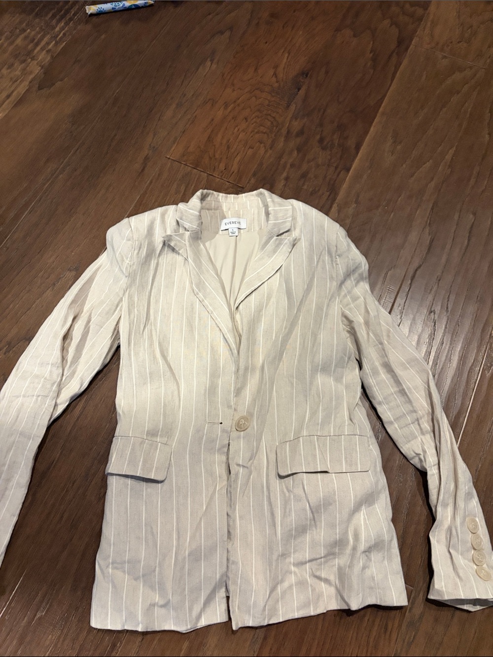 Evereve Light Beige Pinstriped Linen-Blend Blazer